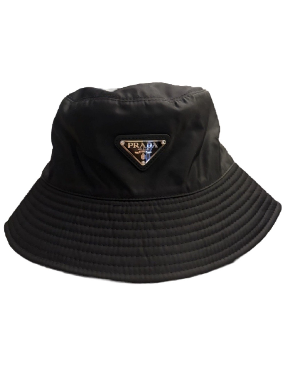 Prada Black Nylon Logo Bucket Hat for Men